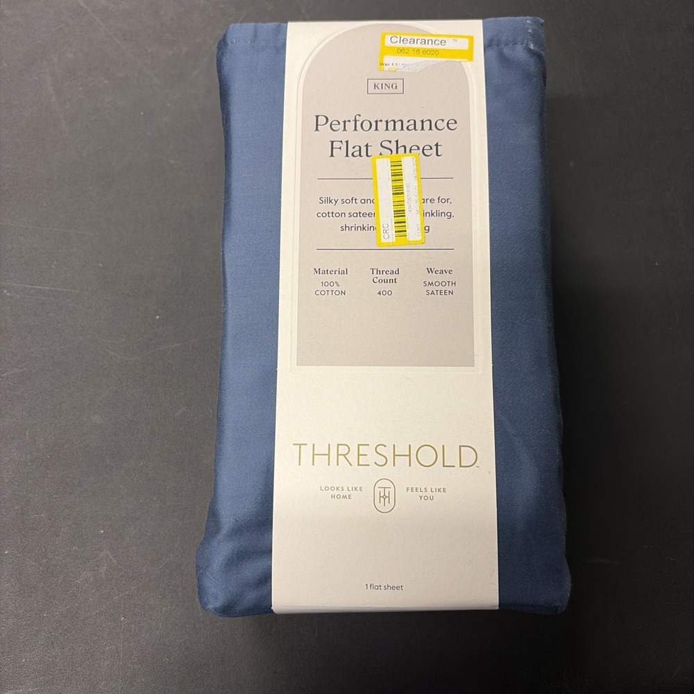 Threshold KING 400 Thread Count Performance Flat Sheet Metallic Blue NEW 20584